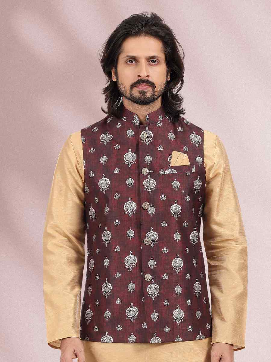 Beige Art Banarasi Silk Woven Festival Party Kurta