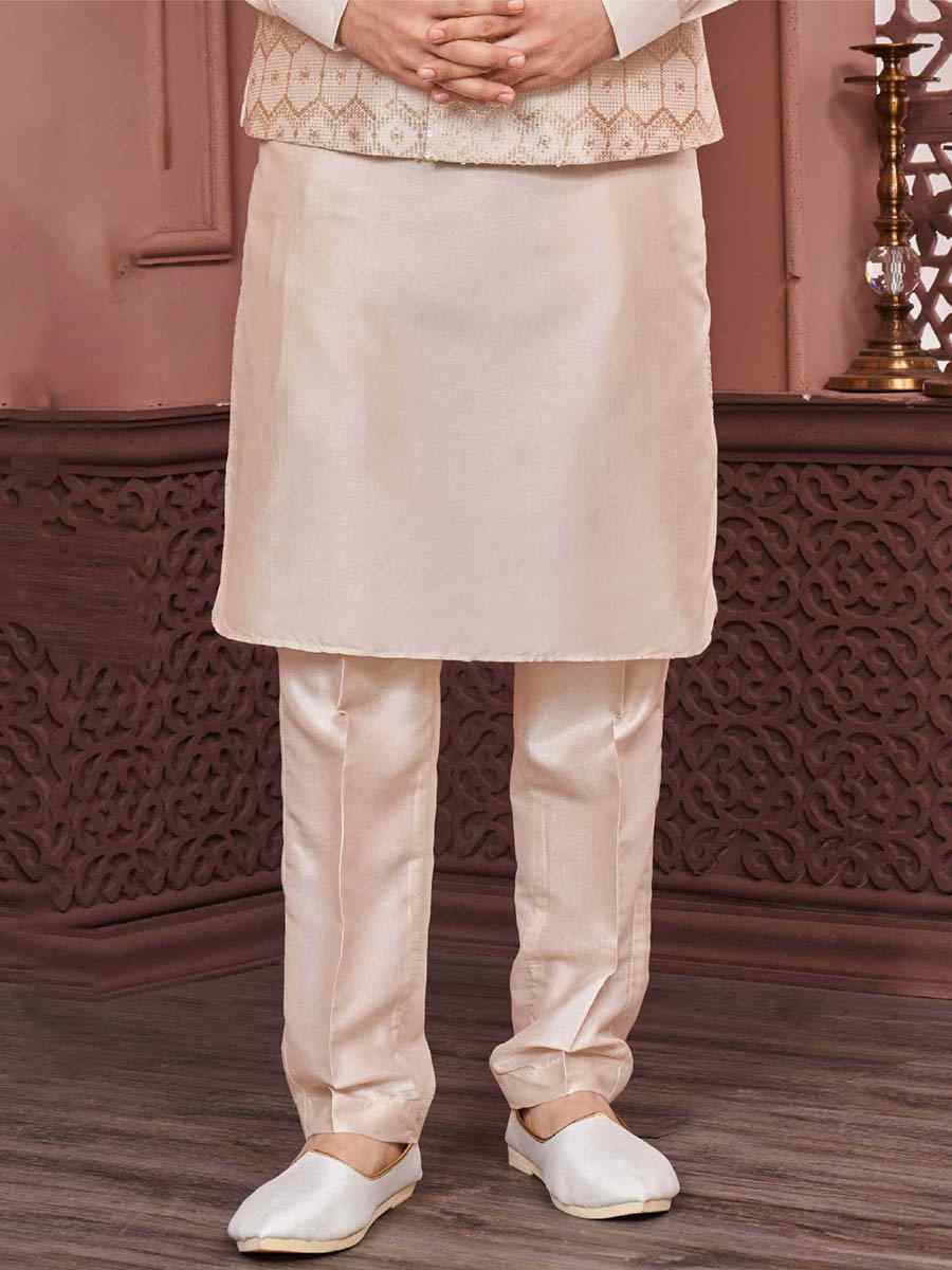 Beige Art Banarasi Silk Woven Festival Wedding Kurta