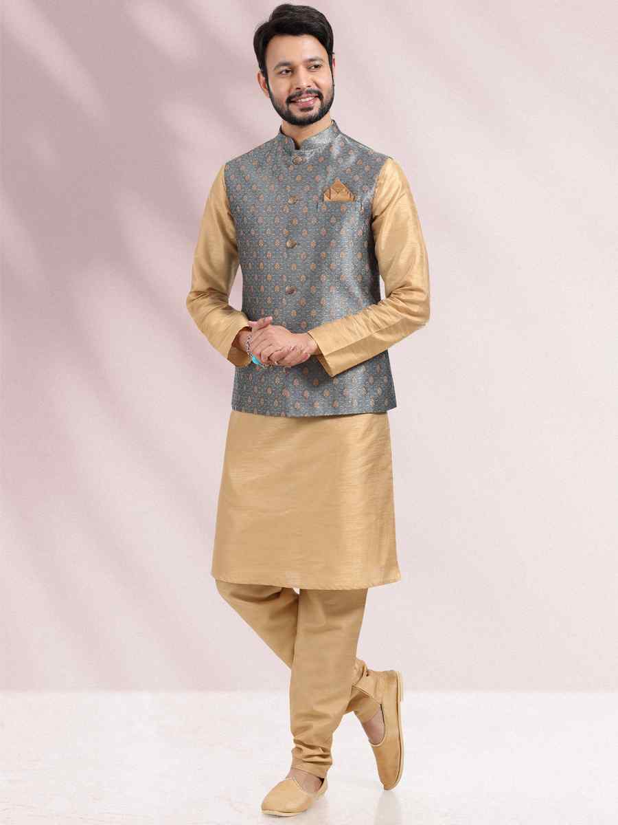 Beige Art Banarasi Silk Woven Festival Wedding Kurta