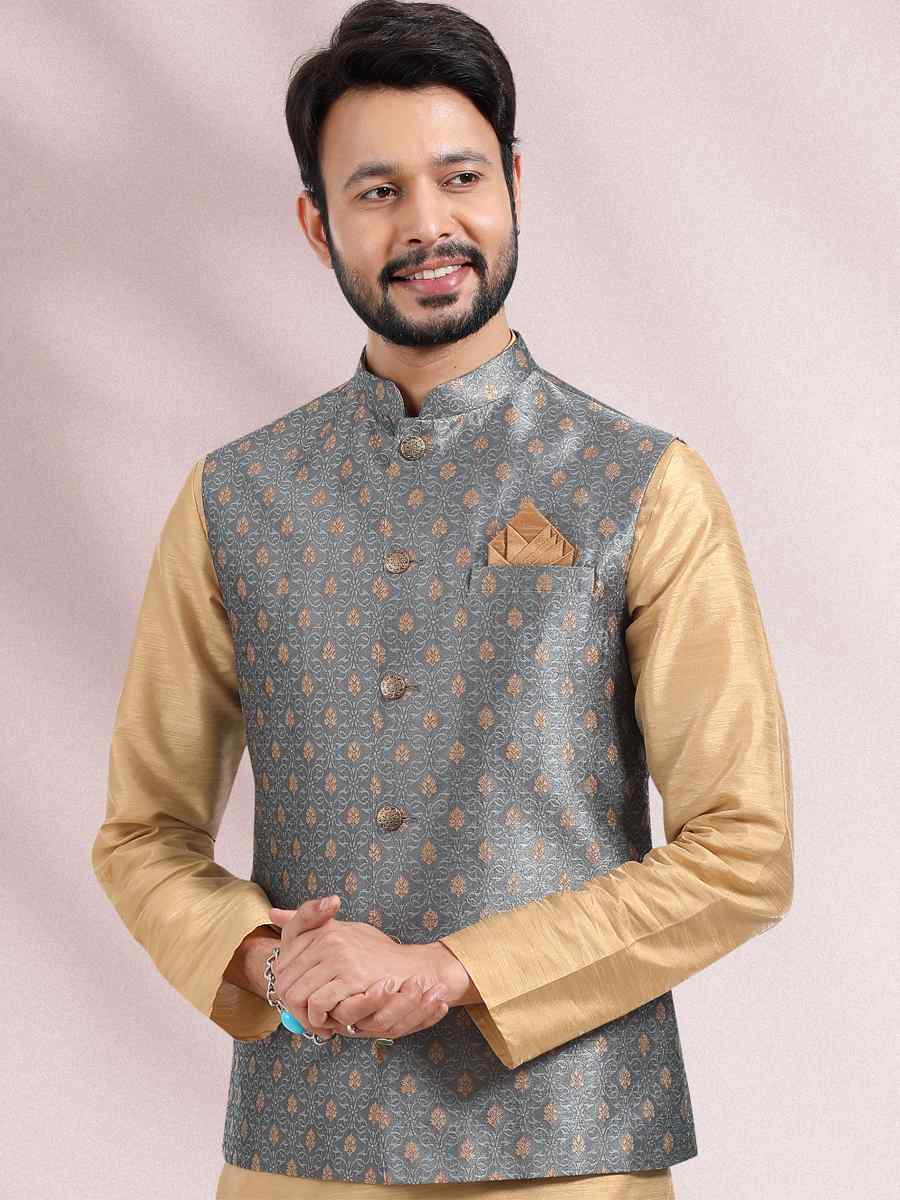 Beige Art Banarasi Silk Woven Festival Wedding Kurta