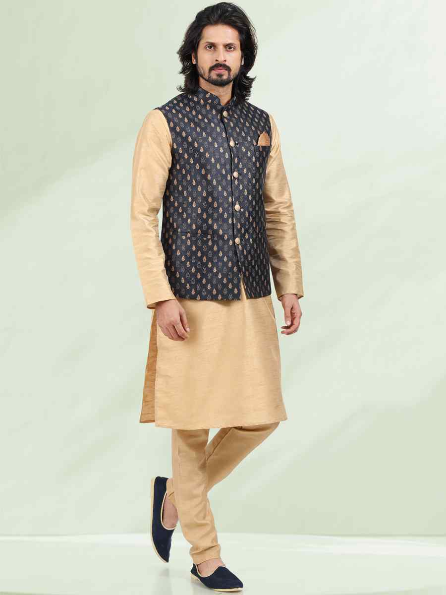 Beige Art Banarasi Silk Woven Festival Wedding Kurta