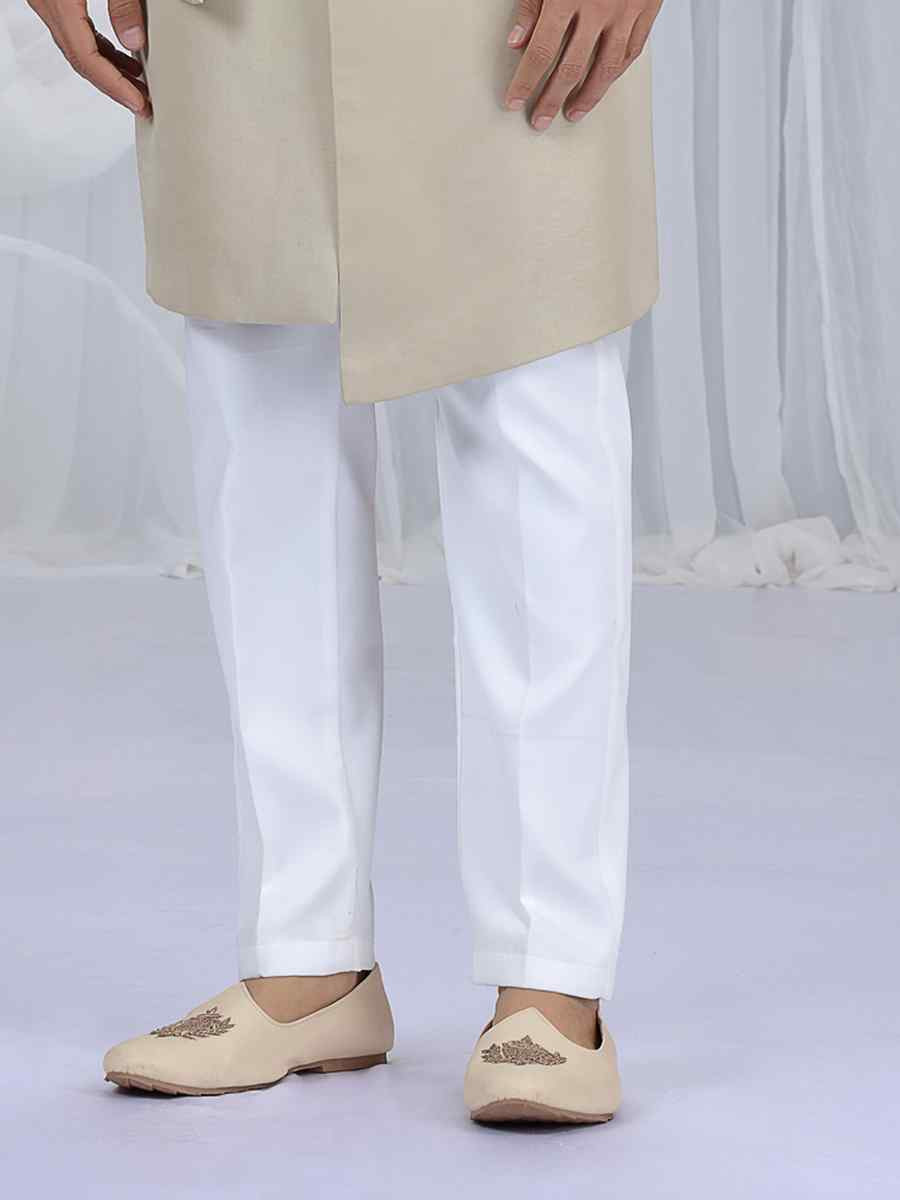 Beige Art Silk Embroidered Festival Wedding Mens Sherwani