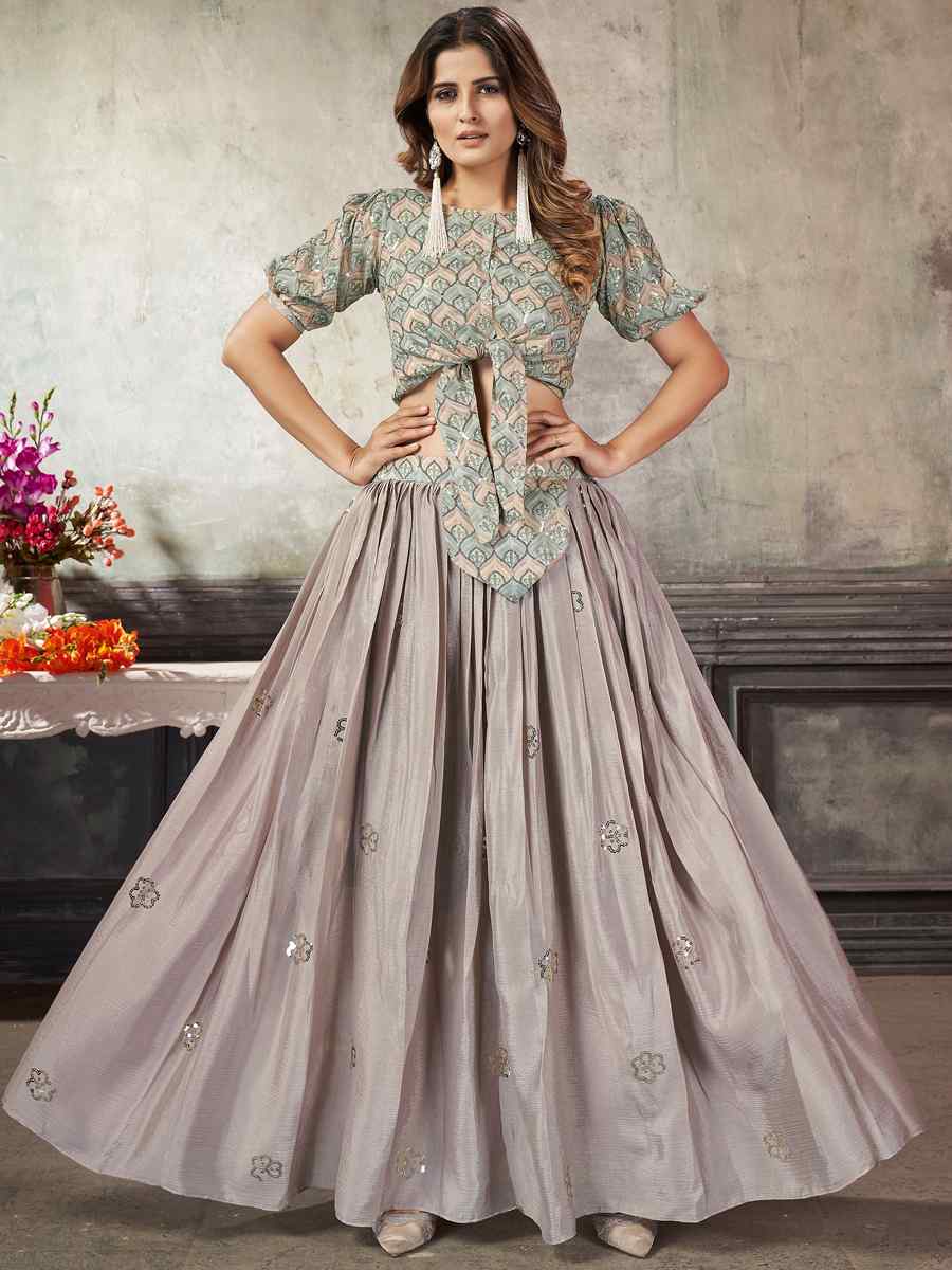 Beige Art Silk Embroidery Festival Wedding Circular Ready Lehenga Choli