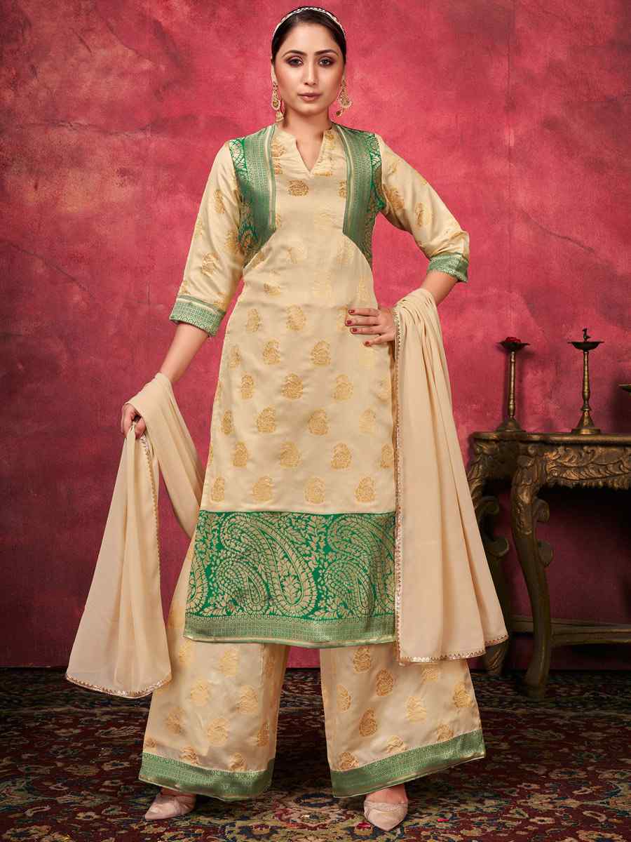 Beige Art Silk Handwoven Festival Anarkali Salwar Kameez