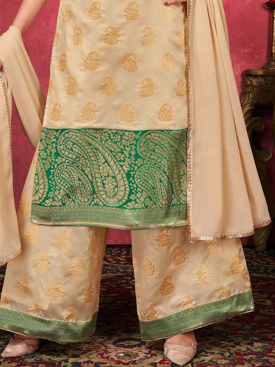 Beige Art Silk Handwoven Festival Anarkali Salwar Kameez