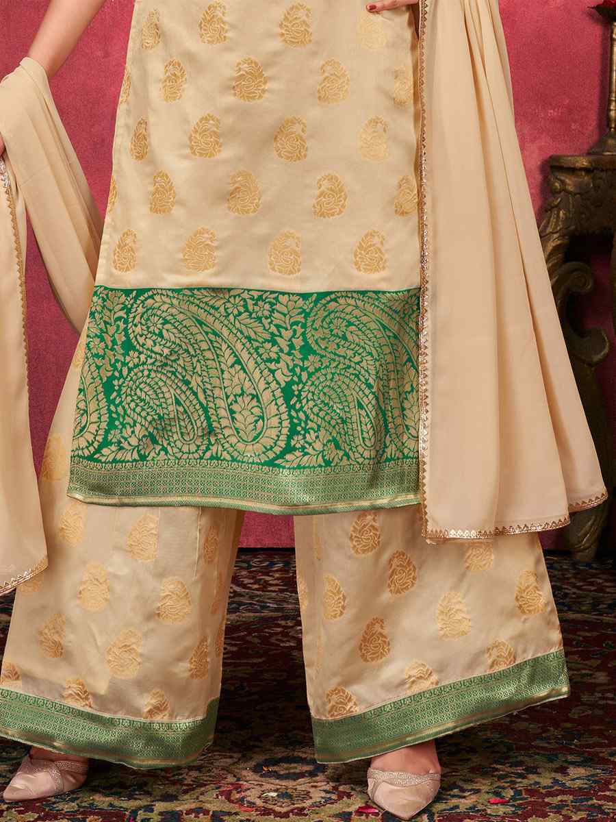 Beige Art Silk Handwoven Festival Anarkali Salwar Kameez
