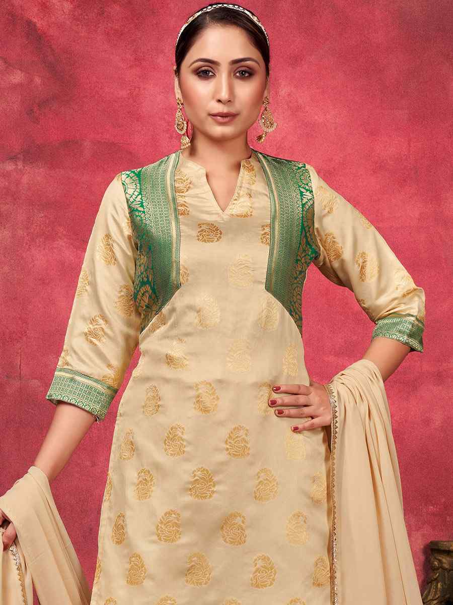 Beige Art Silk Handwoven Festival Anarkali Salwar Kameez