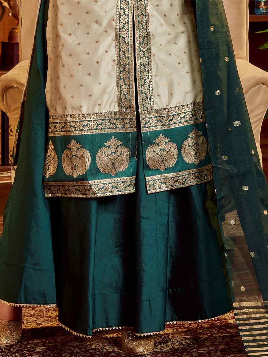 Beige Art Silk Handwoven Festival Palazzo Pant Salwar Kameez