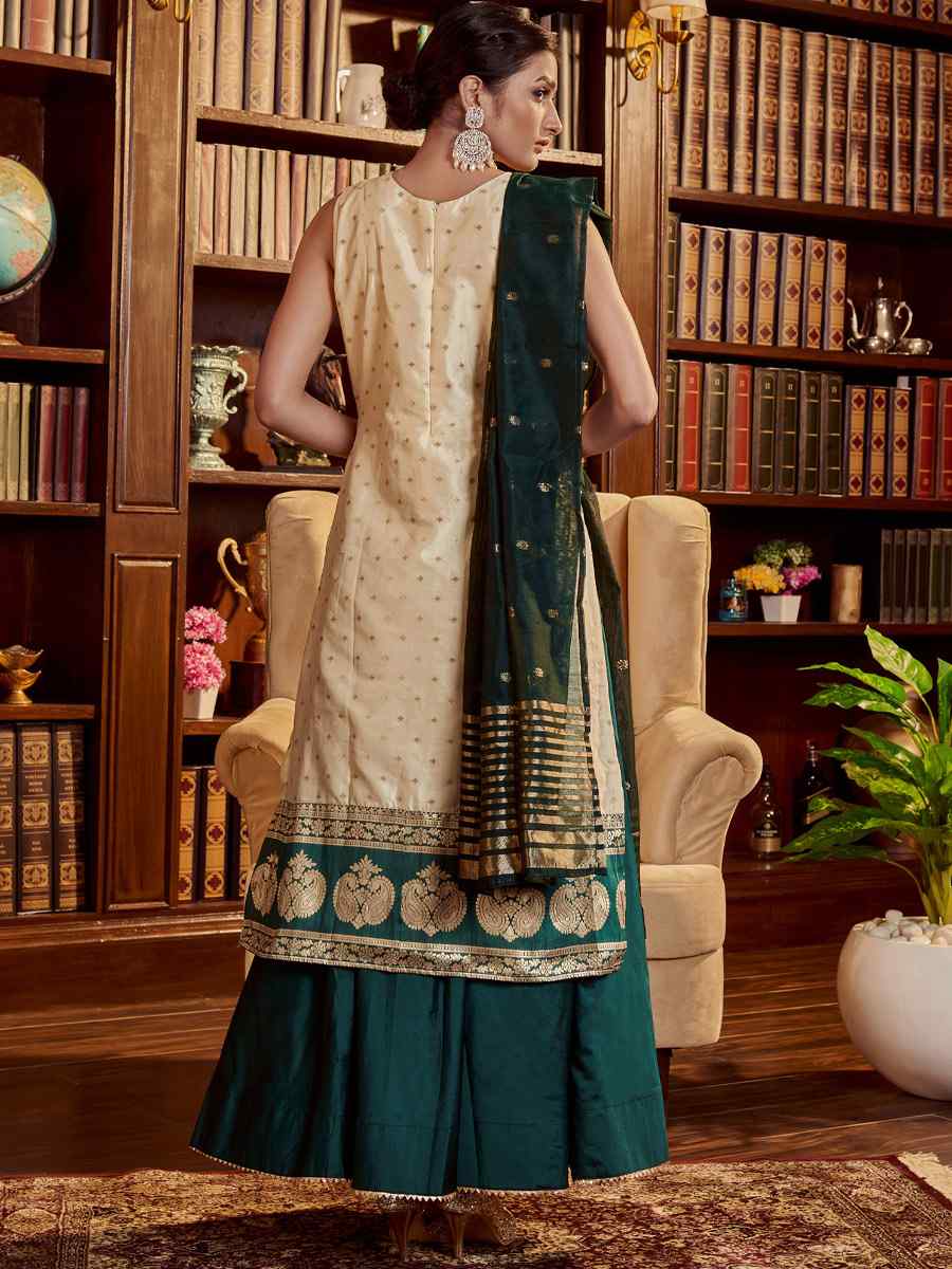 Beige Art Silk Handwoven Festival Palazzo Pant Salwar Kameez