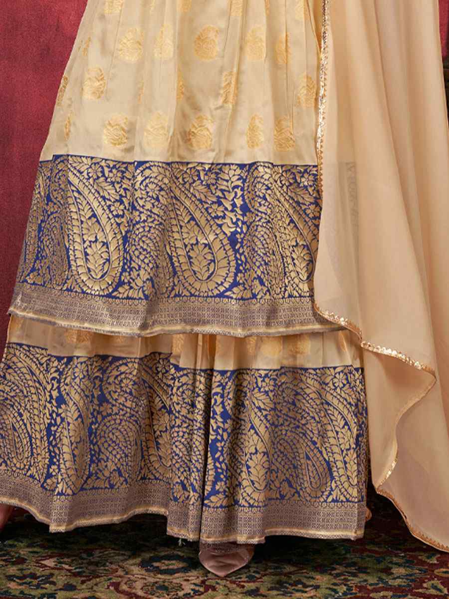 Beige Art Silk Handwoven Festival Palazzo Pant Salwar Kameez
