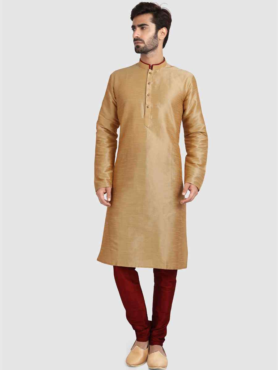 Beige Art Silk Plain Festival Kurta
