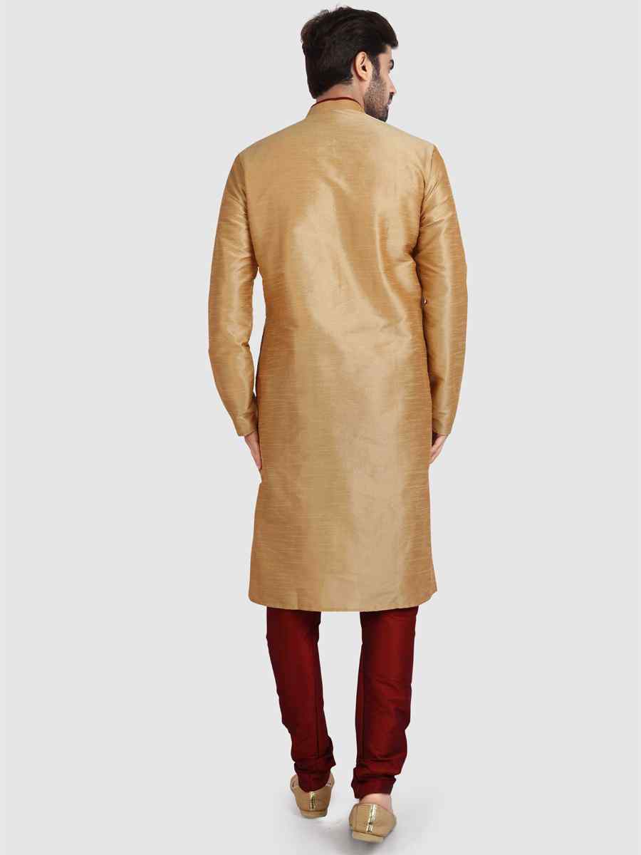 Beige Art Silk Plain Festival Kurta