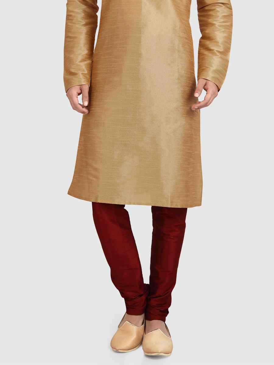 Beige Art Silk Plain Festival Kurta