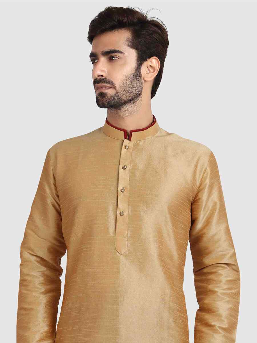 Beige Art Silk Plain Festival Kurta