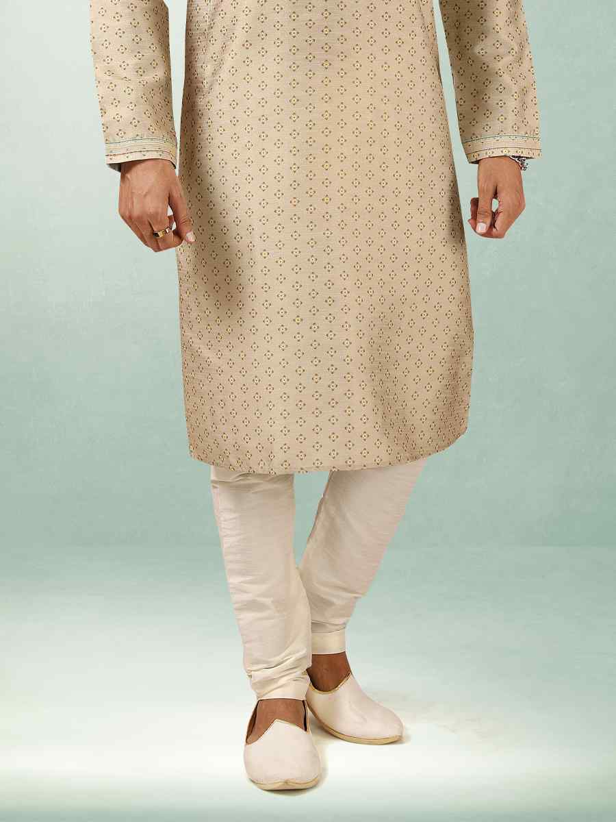 Beige Art Silk Printed Festival Kurta