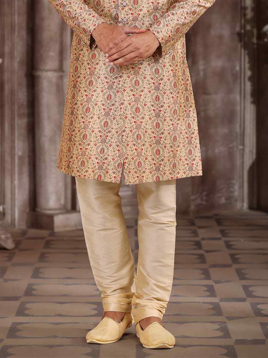 Beige Art Silk Woven Wedding Party Sherwani