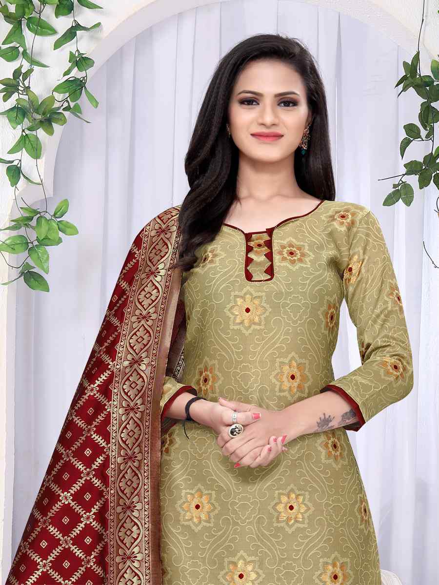Beige Banarasi Silk Handwoven Wedding Festival Palazzo Pant Salwar Kameez