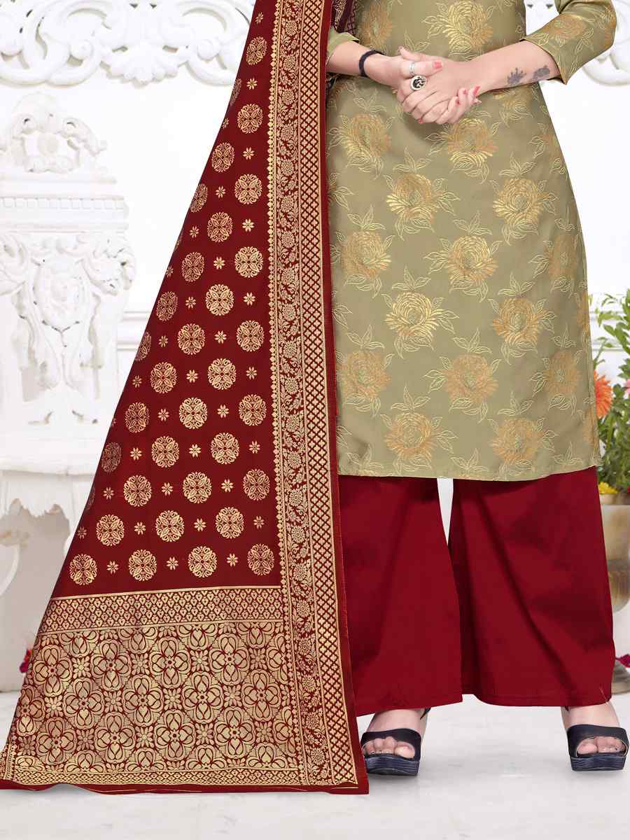 Beige Banarasi Silk Handwoven Wedding Festival Palazzo Pant Salwar Kameez
