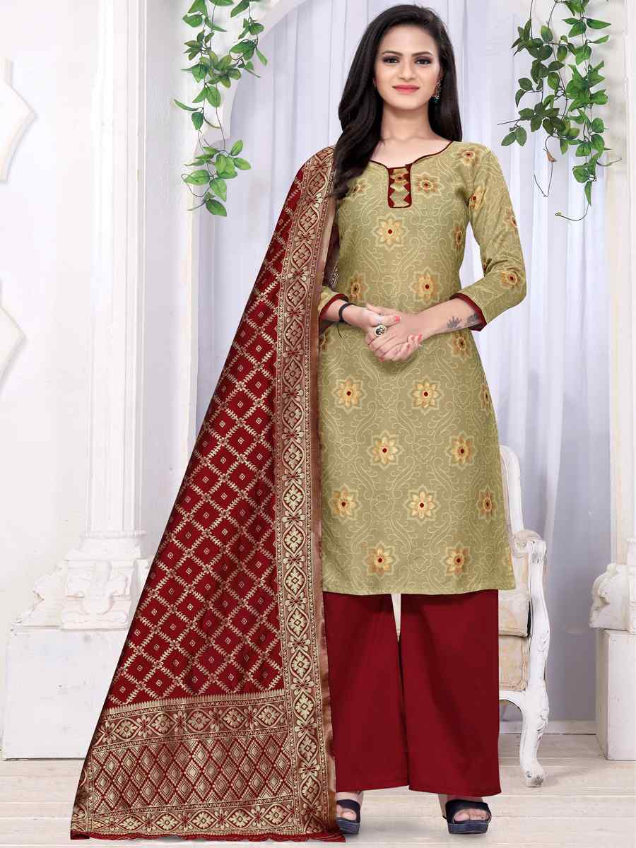 Beige Banarasi Silk Handwoven Wedding Festival Palazzo Pant Salwar Kameez