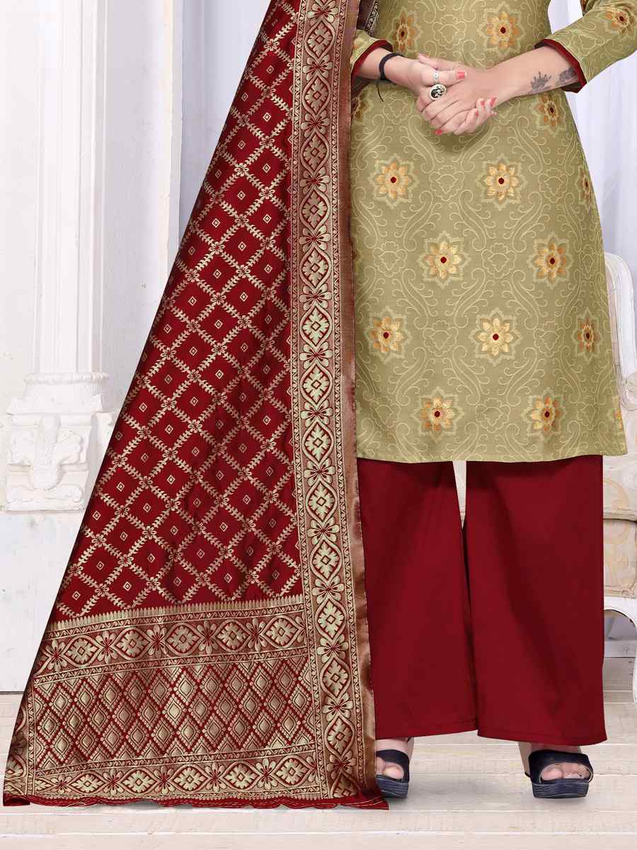 Beige Banarasi Silk Handwoven Wedding Festival Palazzo Pant Salwar Kameez