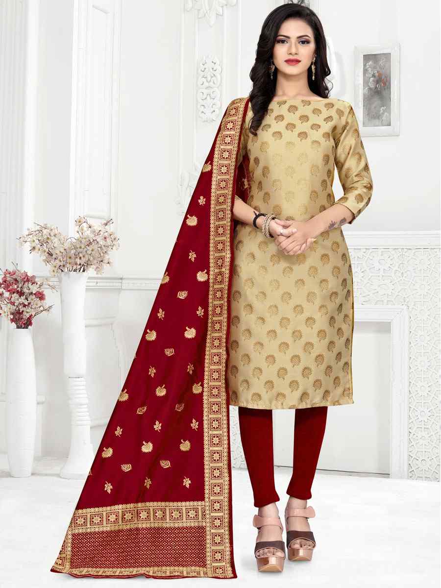 Beige Banarasi Silk Handwoven Wedding Festival Pant Salwar Kameez