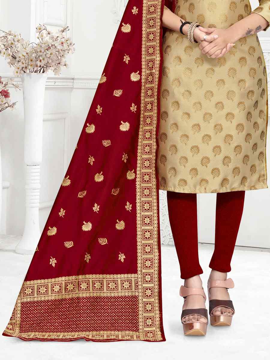 Beige Banarasi Silk Handwoven Wedding Festival Pant Salwar Kameez