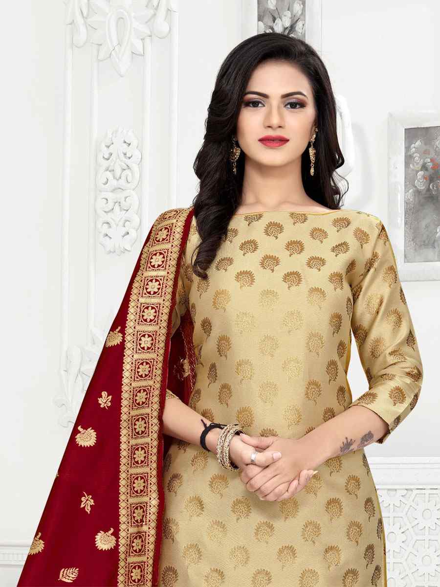 Beige Banarasi Silk Handwoven Wedding Festival Pant Salwar Kameez