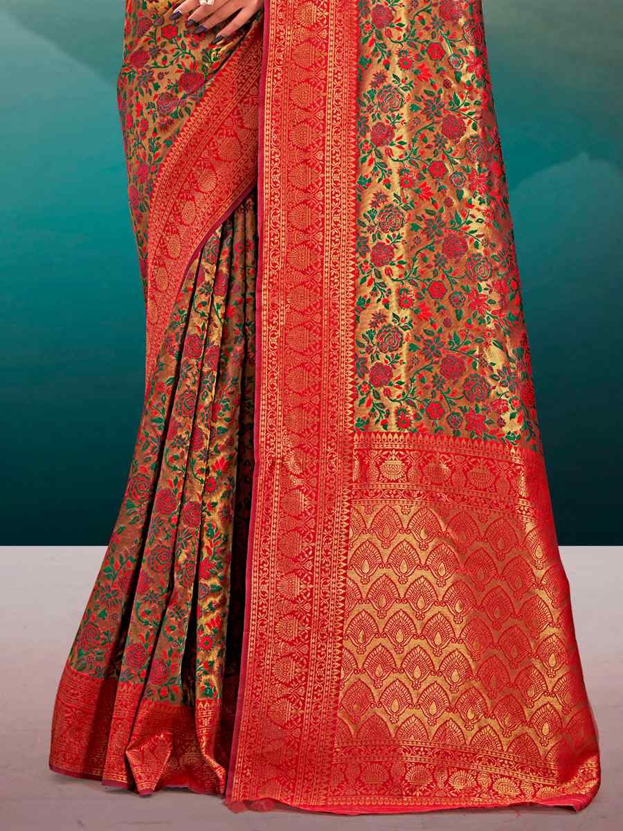 Beige Banarasi Silk Printed Printed Festival Contemporary Saree