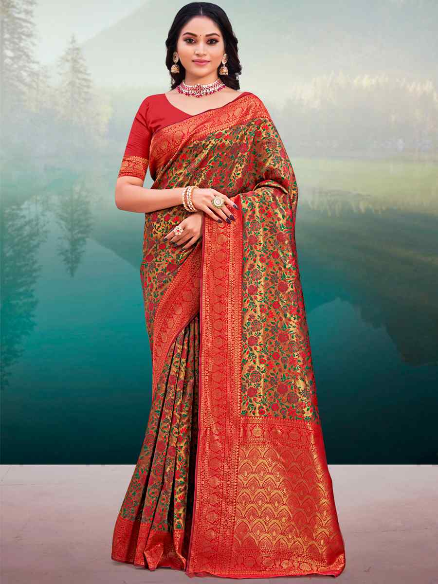Beige Banarasi Silk Printed Printed Festival Contemporary Saree