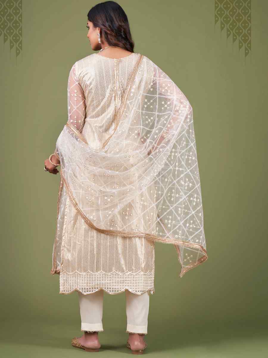 Beige Butterfly Net Embroidered Festival Wedding Pant Salwar Kameez