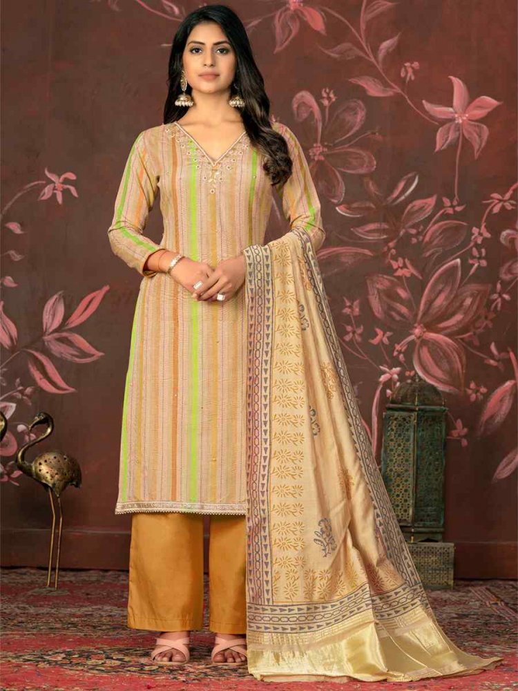 Beige Cambric Cotton Embroidered Casual Festival Pant Salwar Kameez