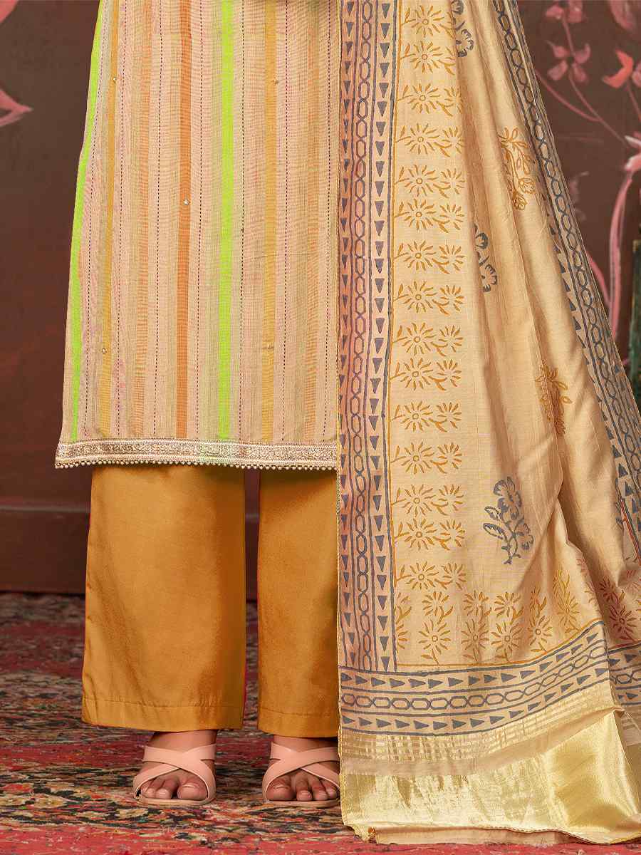 Beige Cambric Cotton Embroidered Casual Festival Pant Salwar Kameez