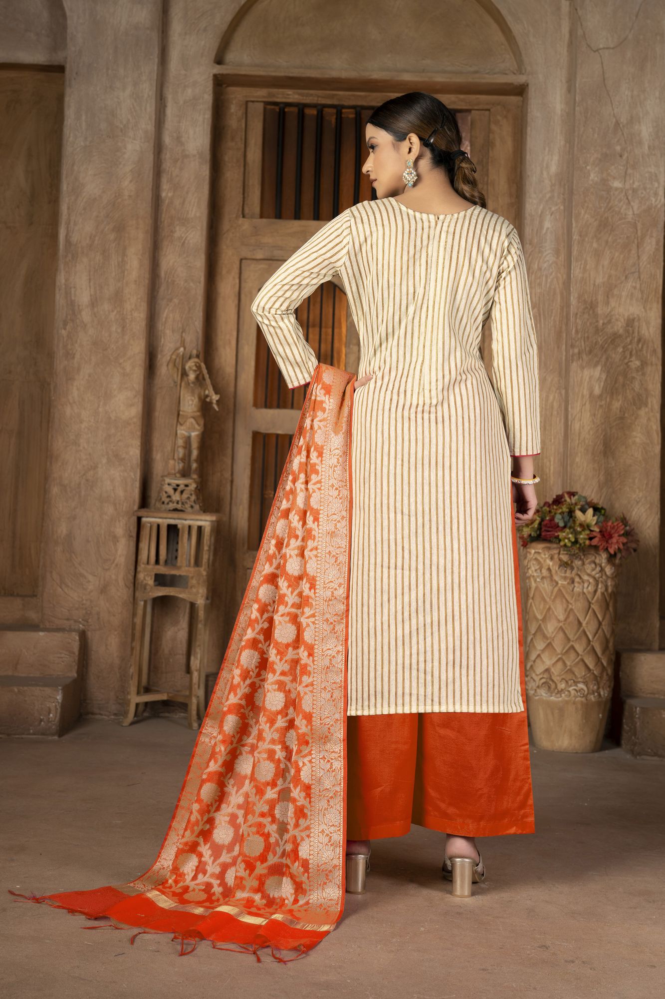 Beige Cambric Cotton Zari Embroidered Party Festival Pant Salwar Kameez