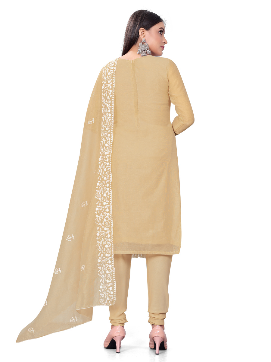 Beige Chanderi Cotton Embroidered Casual Festival Churidar Salwar Kameez