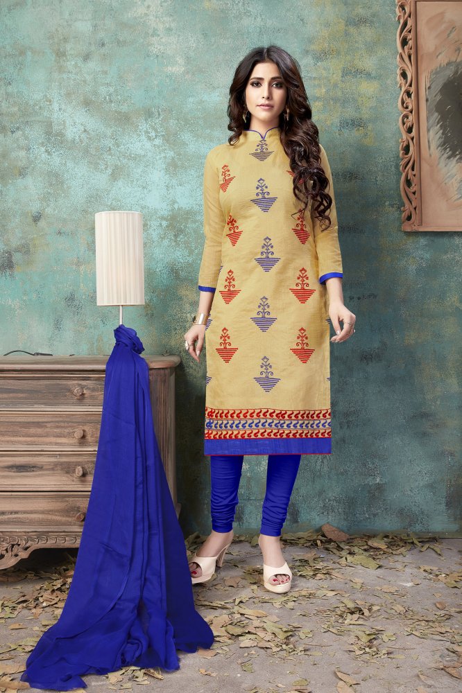 Shop Sky Blue Modal Chanderi Cotton Embroidered Churidar Suit Work Wear  Online at Best Price | Cbazaar