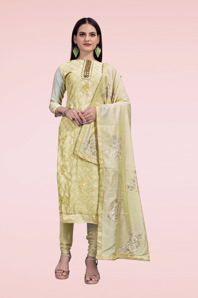 Beige Chanderi Sequins Festival Party Churidar Salwar Kameez