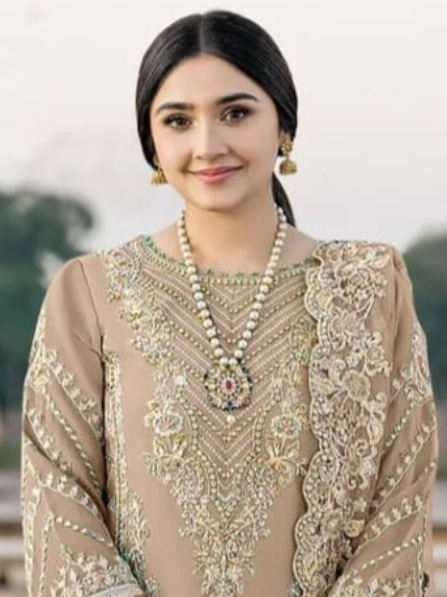 Beige Chiffon Embroidery Zari Sequins Wedding Party Festival Casual Palazzo Pant Salwar Kameez