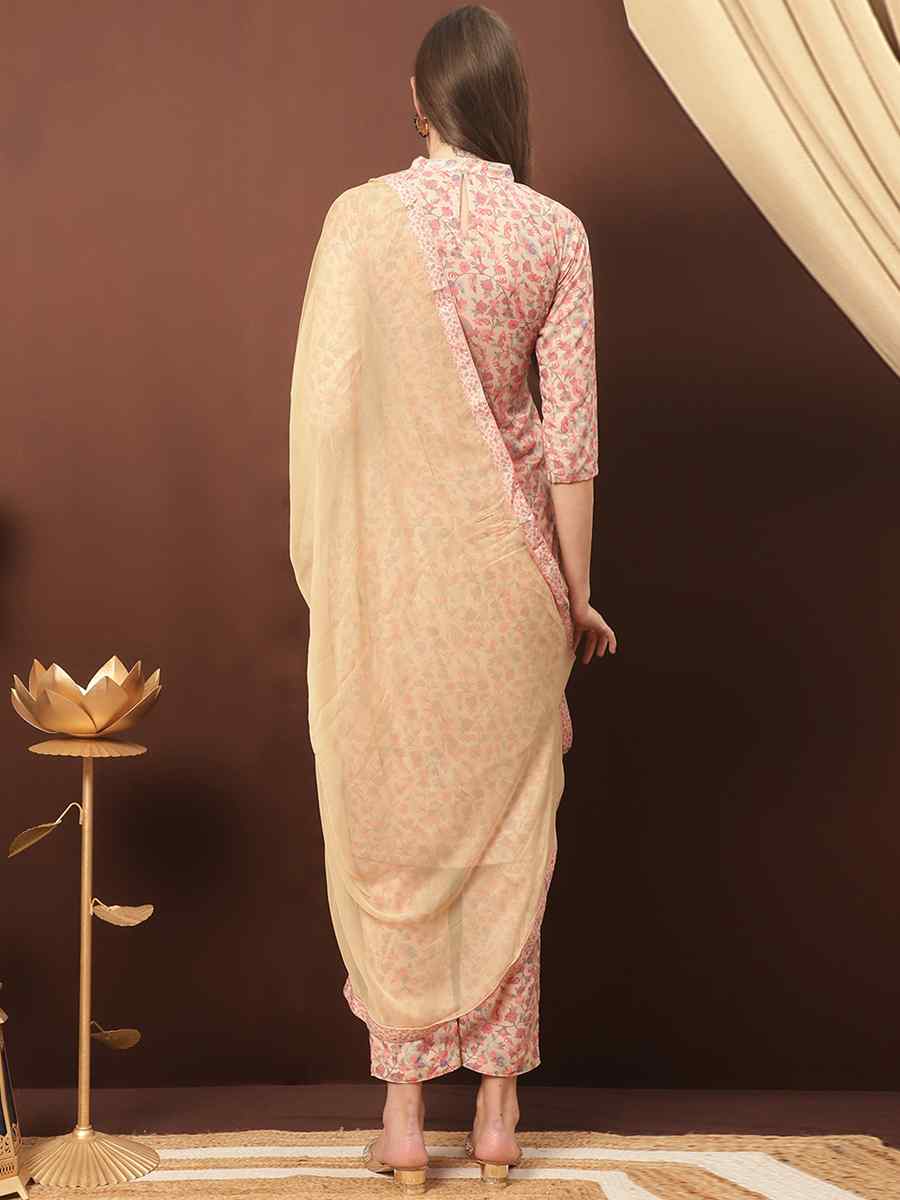 Beige Cotton Blend Printed Casual Festival Pant Salwar Kameez