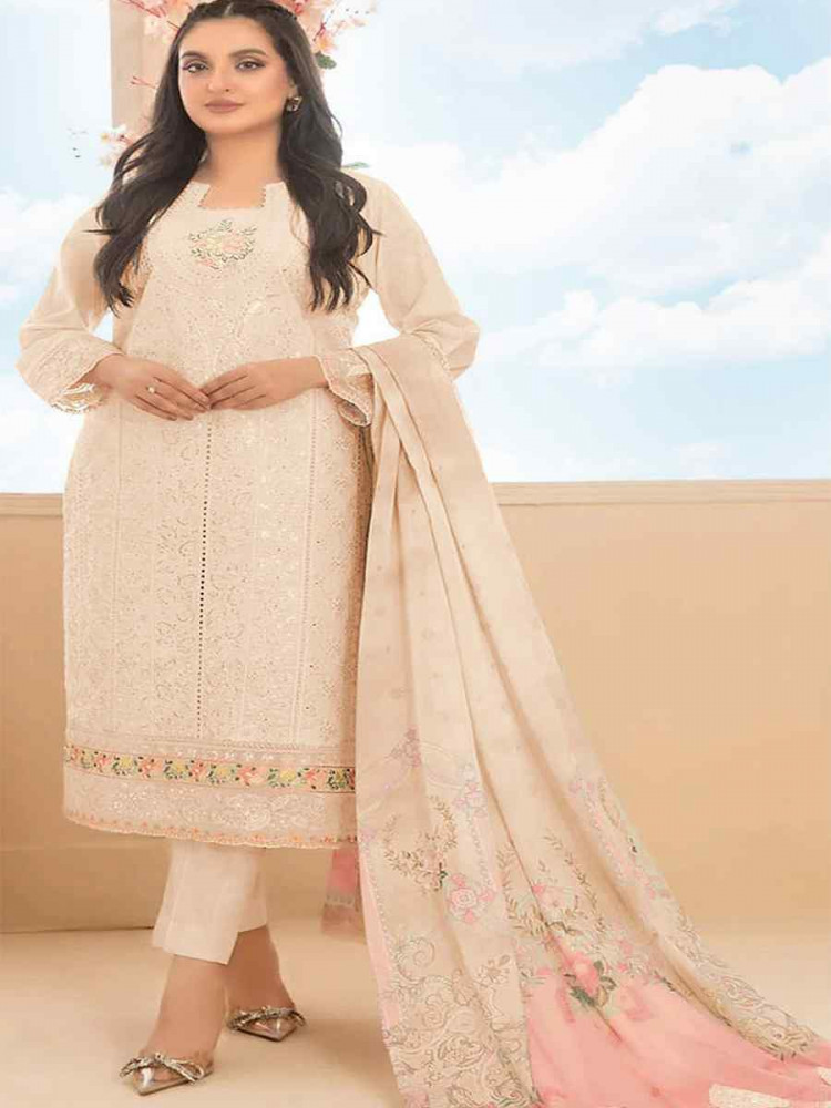 Image of Beige Cotton Embroidery Party Wedding Festival Casual Pant Salwar Kameez