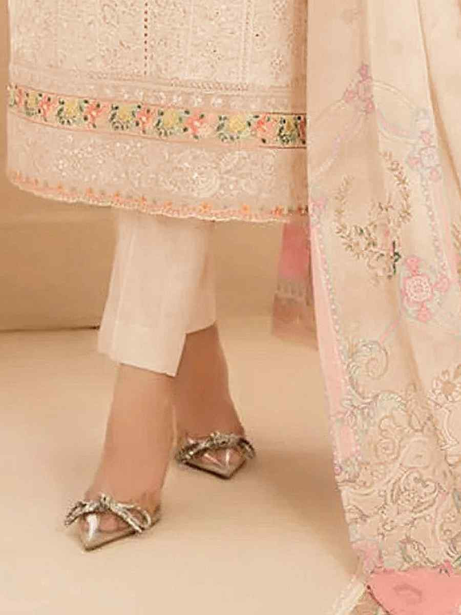 Beige Cotton Embroidery Party Wedding Festival Casual Pant Salwar Kameez