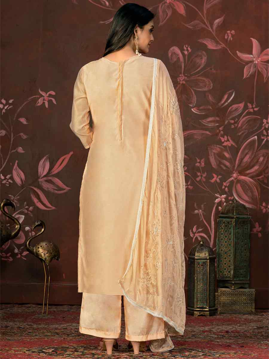 Beige Cotton Jacquard Embroidered Casual Festival Pant Salwar Kameez