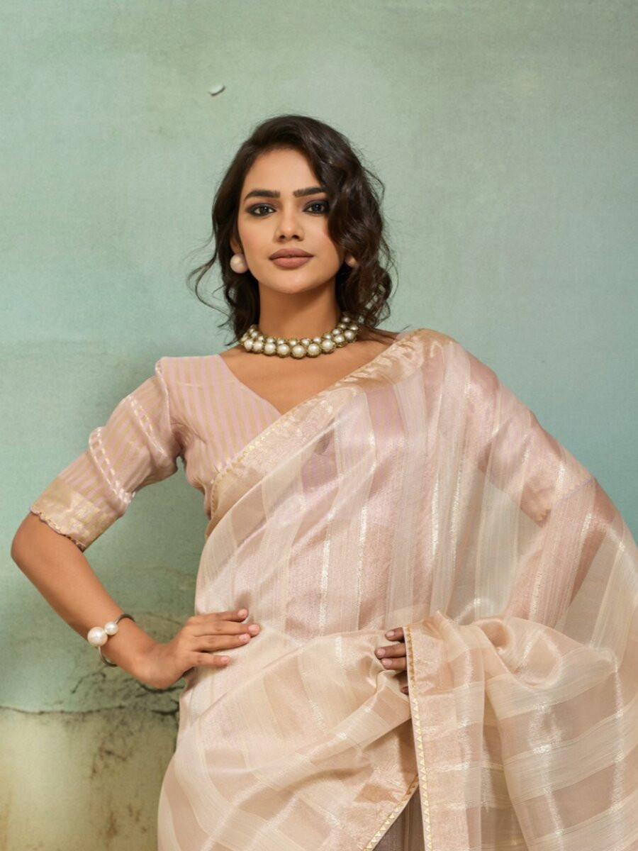 Beige Cotton Silk Blend Zari Weaving Wedding Reception Party Festival Casual Heavy Border Sarees