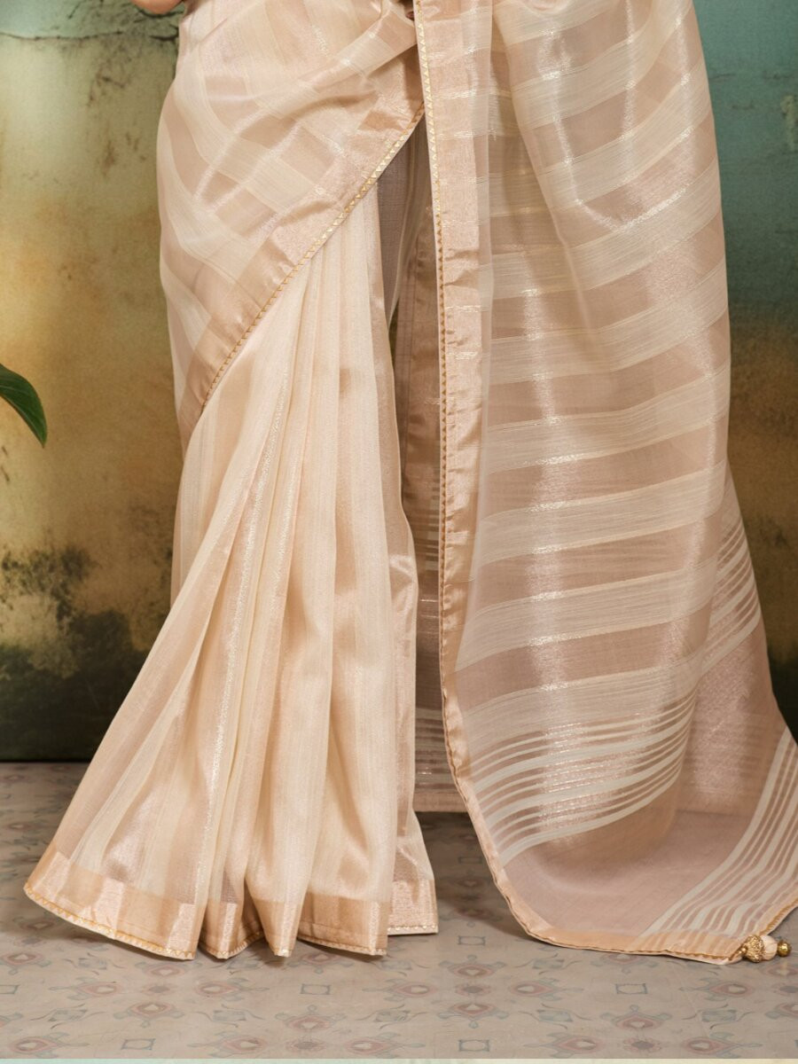 Beige Cotton Silk Blend Zari Weaving Wedding Reception Party Festival Casual Heavy Border Sarees