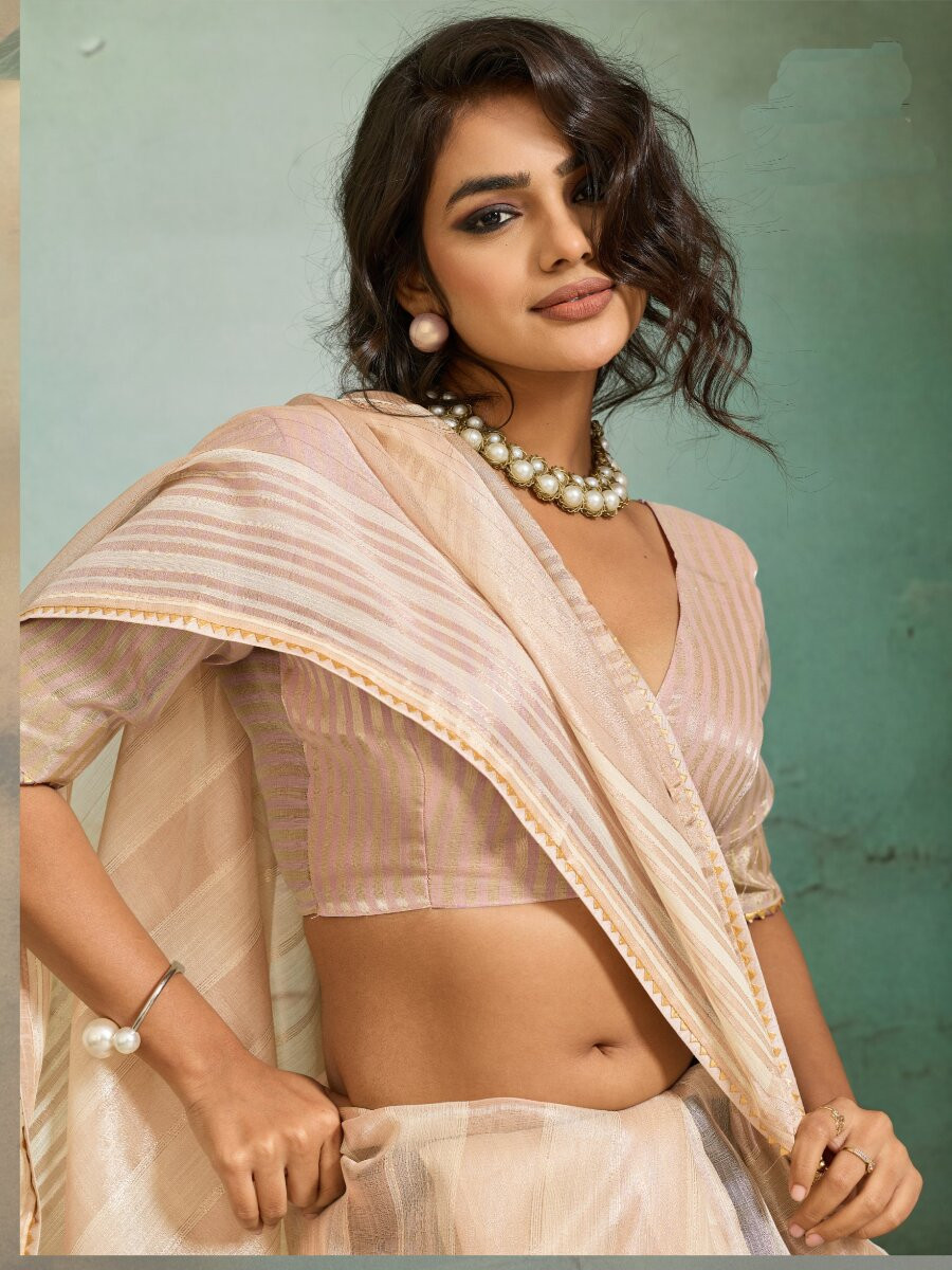 Beige Cotton Silk Blend Zari Weaving Wedding Reception Party Festival Casual Heavy Border Sarees