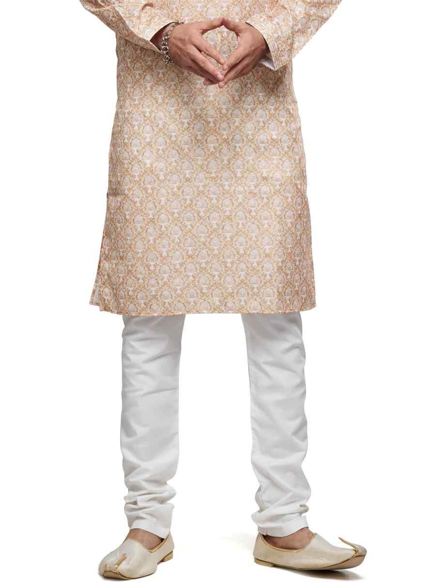 Beige Cotton Woven Festival Party Kurta
