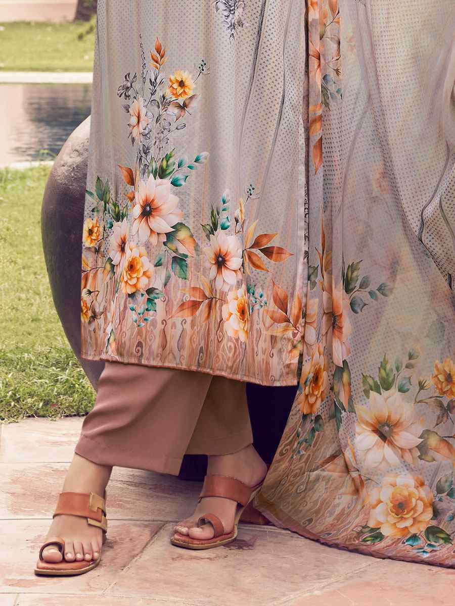 Beige Crepe Printed Festival Casual Pant Salwar Kameez