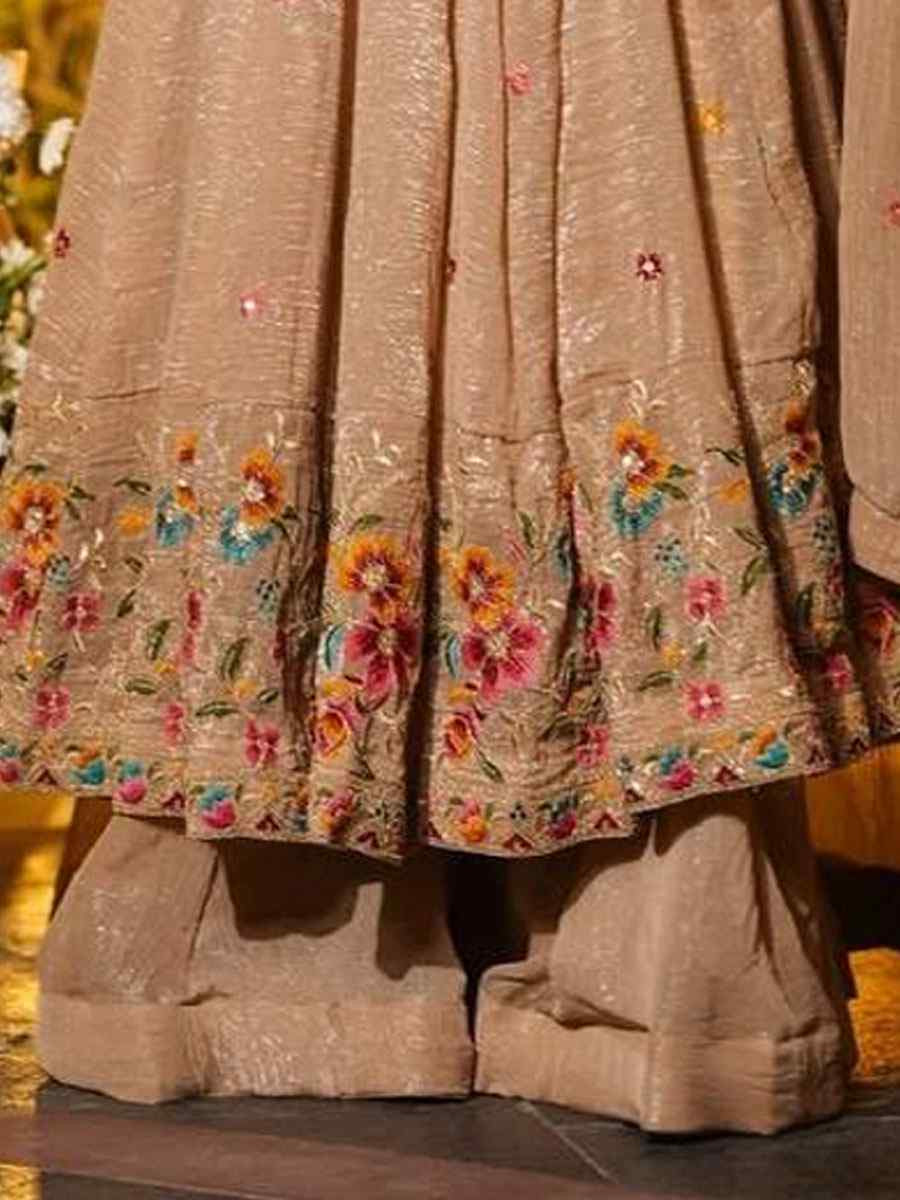 Beige Crunchy Silk Embroidery Party Wedding Festival Casual Ready Anarkali Salwar Kameez