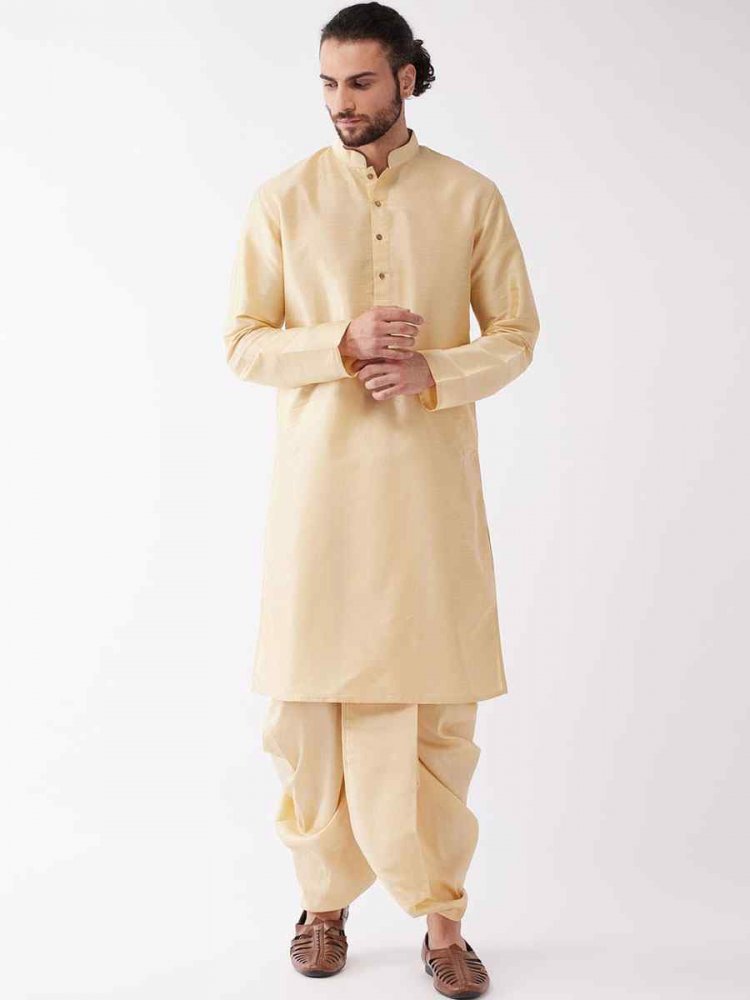 Beige Dupion Silk Woven Festival Wedding Kurta