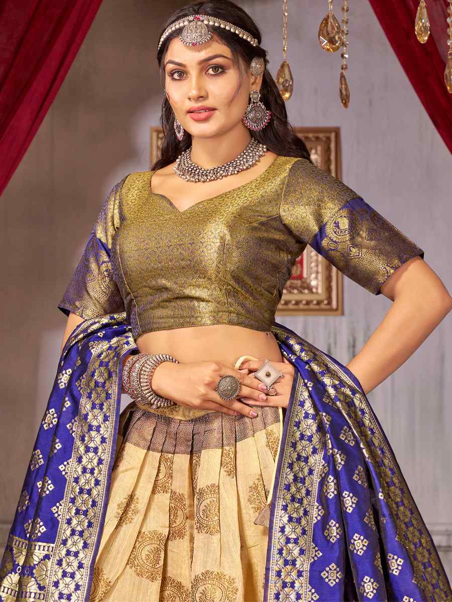 Beige Fancy Jaquard Silk Zardosi Mehendi Festival Circular Lehenga Choli