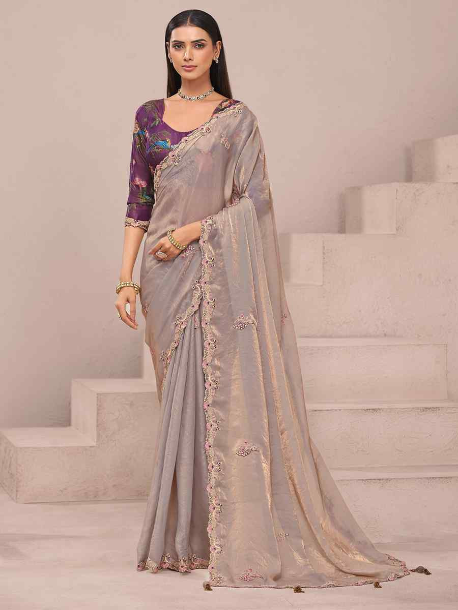 Beige Fancy Silk Plain Party Bridal Reception Festival Wedding Fancy Heavy Border Saree